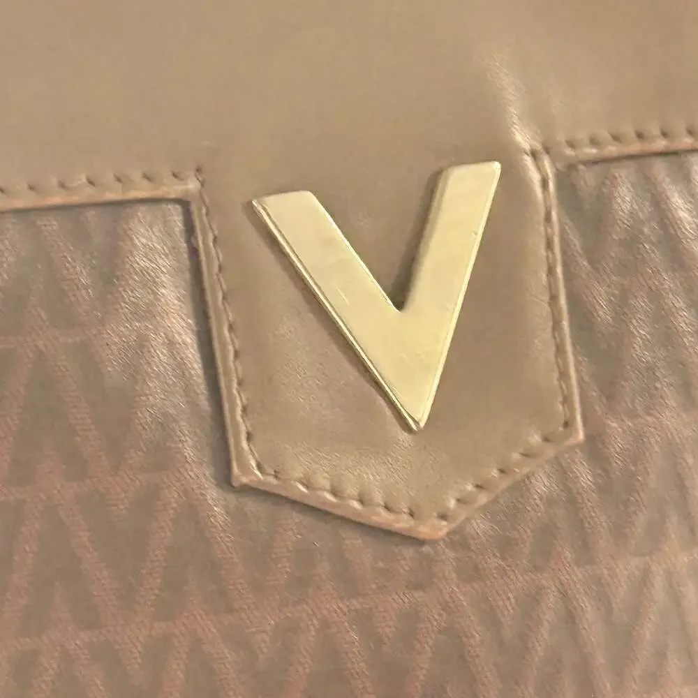 Valentino‎ brown leather V pattern clutch bag